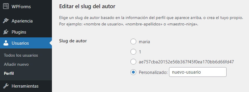 Editar slug de autor con el plugin Edit Author Slug