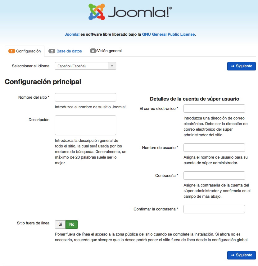 Instalando Joomla manualmente - configuraci&oacute;n principal