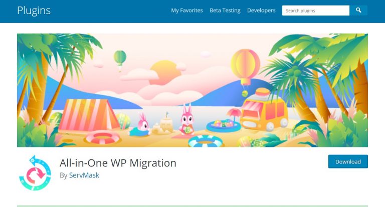 Página de descarga del complemento de migración de WP todo en uno