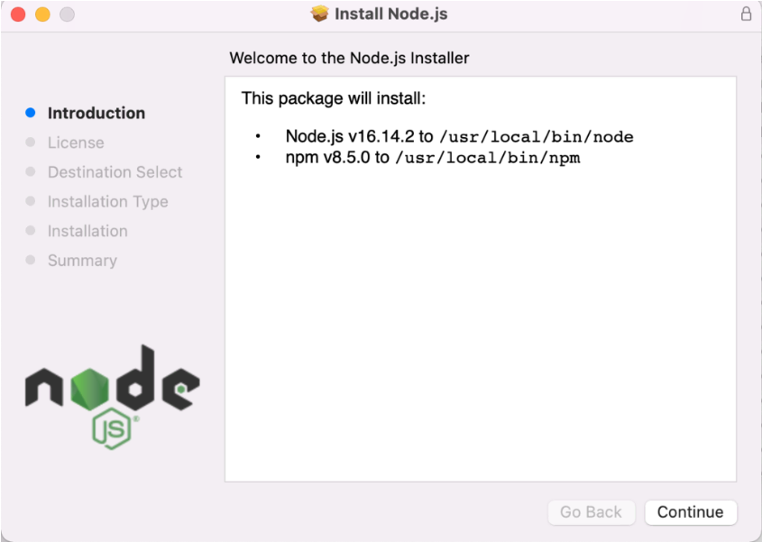 Ventana instalación Node.js