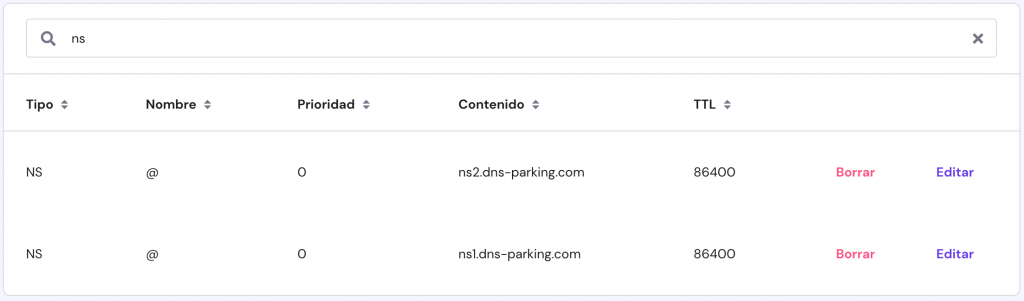 Editor de Zona DNS de hPanel