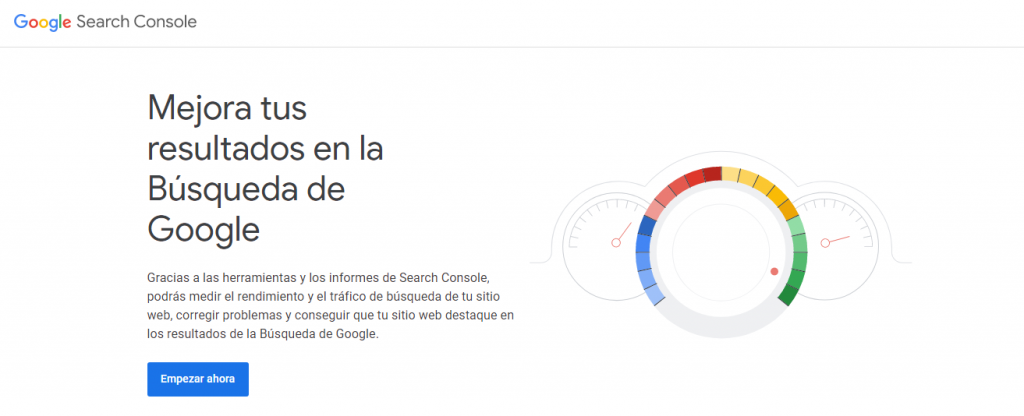 Página de inicio de Google Search Console