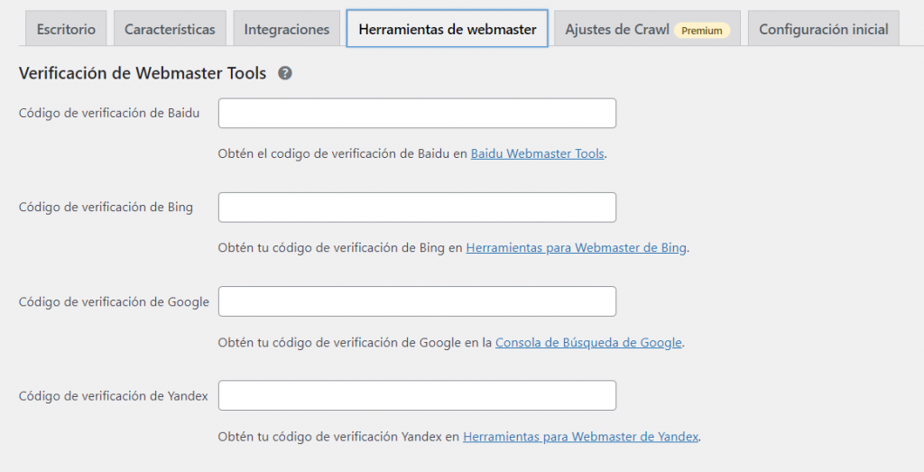 Herramientas de webmaster de Yoast SEO
