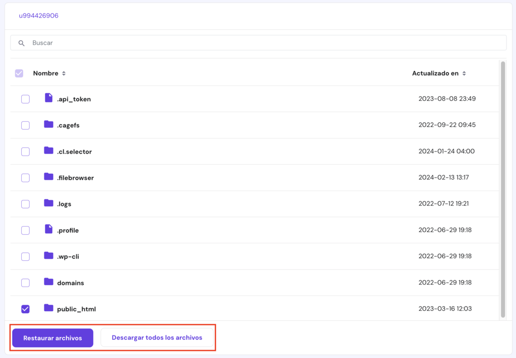 Copias de seguridad de archivos en hPanel