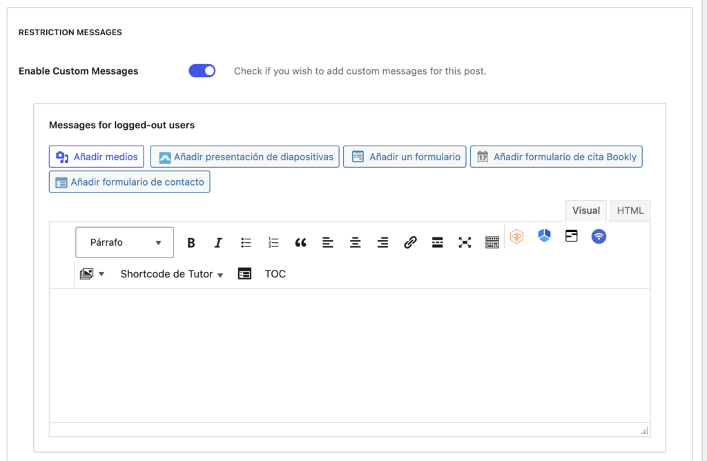 Mensaje de restricci&oacute;n de WP 
