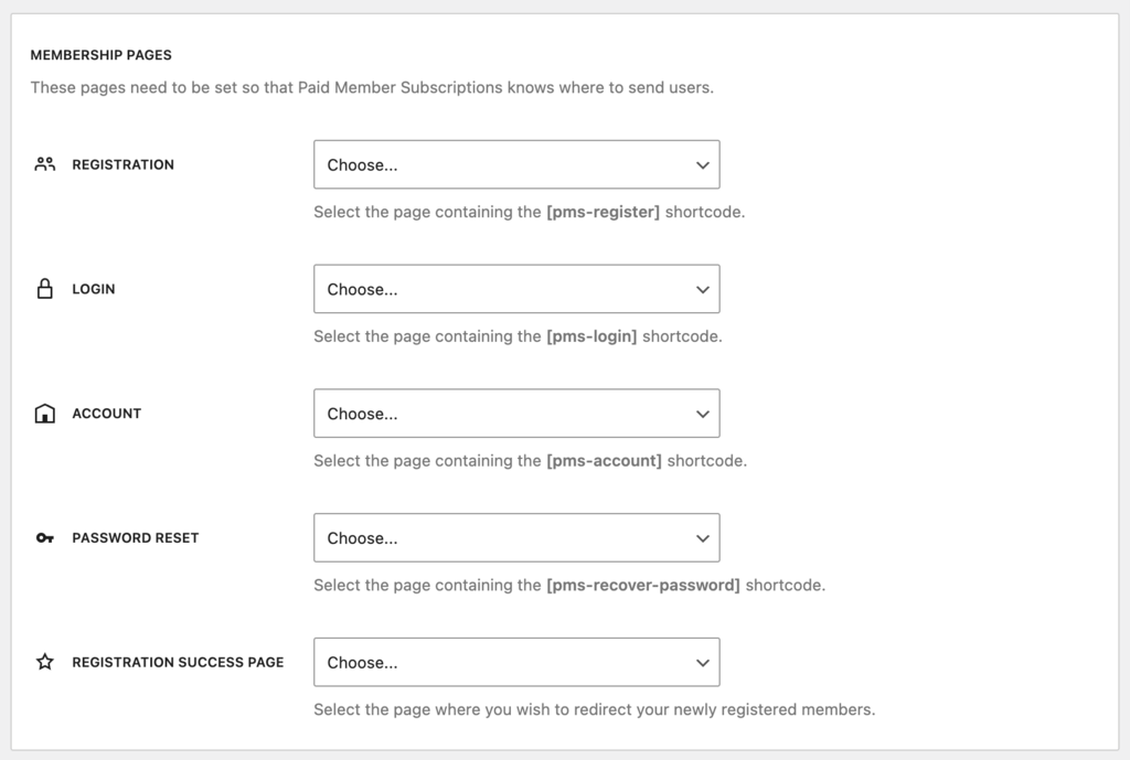 P&aacute;ginas de afiliaci&oacute;n de Paid Member Subscriptions