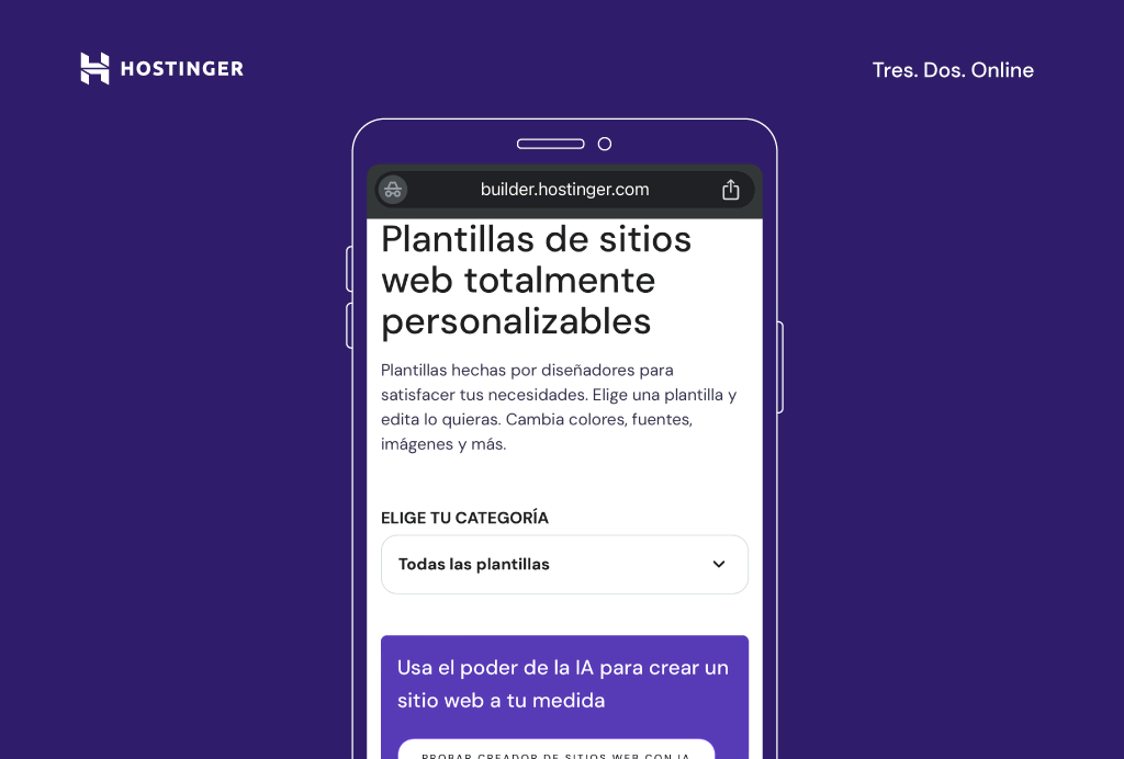 Sección de Plantillas web del Creador de Hostinger 
