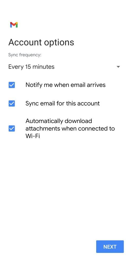 Opciones de cuenta de Gmail