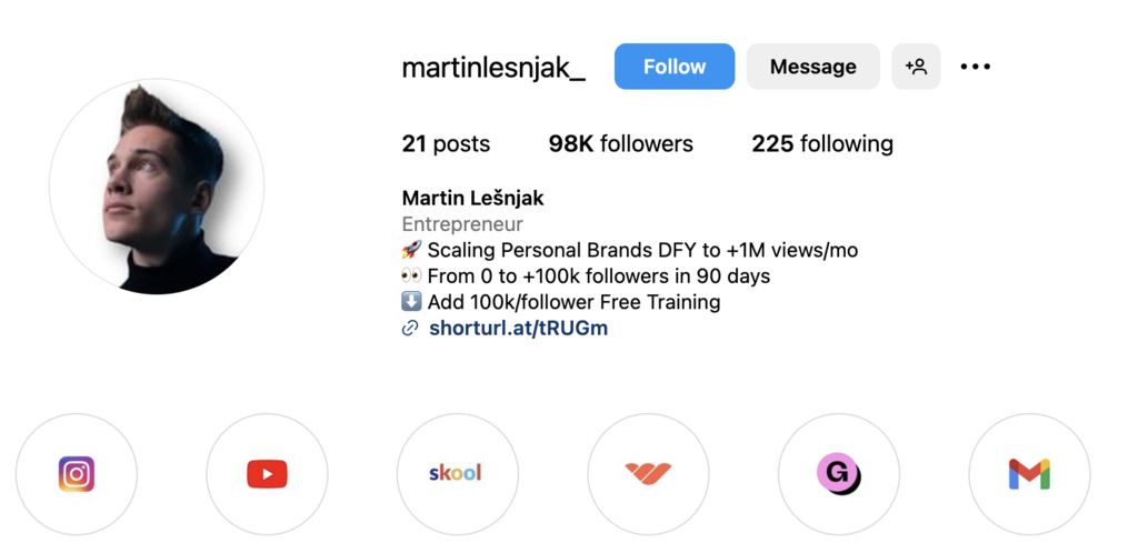 Bio de Instagram de Martin Lešnjak