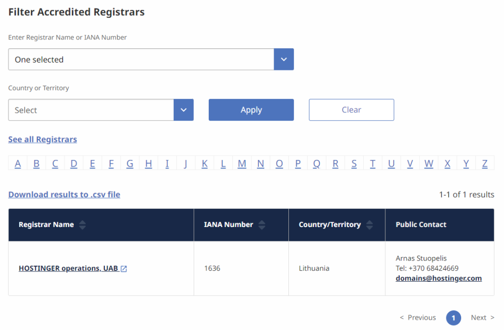 ICANN-lijst van geaccrediteerde registrars