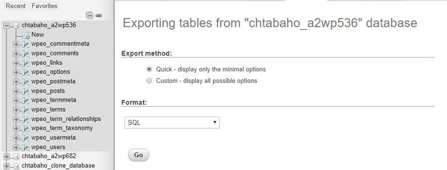Database en tabellen exporteren