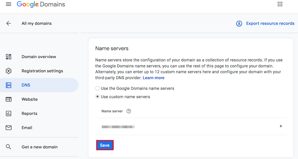 Ga je naar Naamservers en voeg je de nieuwe naamservers toe. Klik op Opslaan als je klaar bent.
