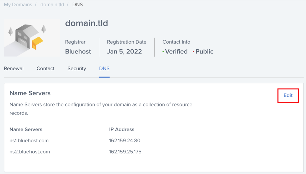 Open de sectie DNS en klik op de knop Bewerken.