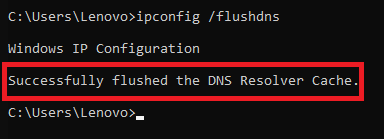 Screenshot van succesvolle DNS flush
