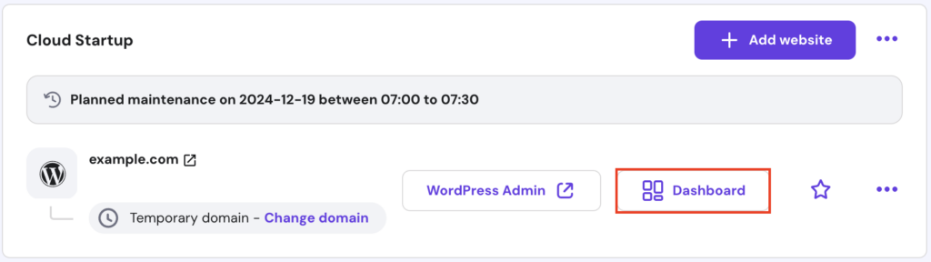 Ga naar Dashboard in hPanel