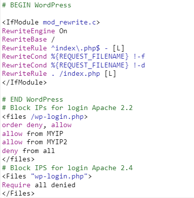Plaats na de # BEGIN WordPress en # END WordPress.