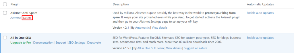 Ongebruikte WordPress plug-in verwijderen.