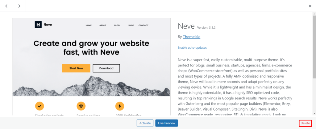Ongebruikt thema verwijderen.