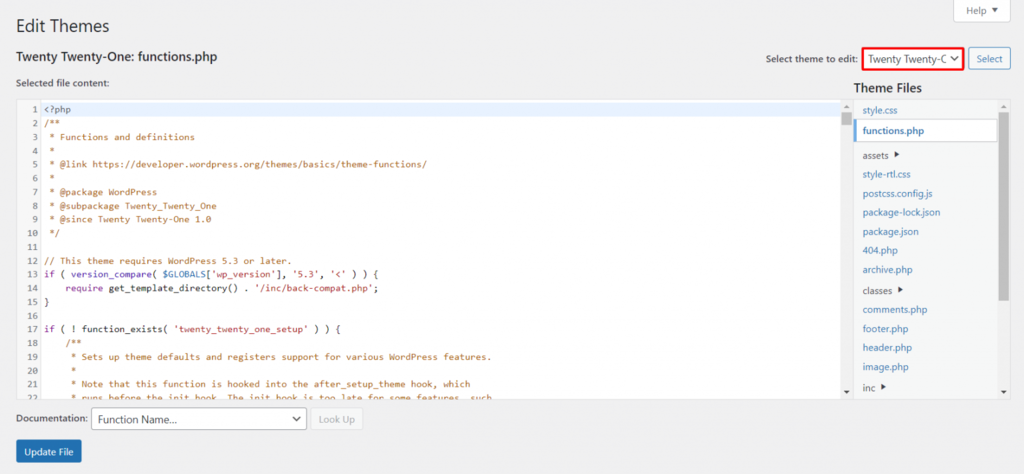 Versie WordPress verberger door thema editor te gebruiken.