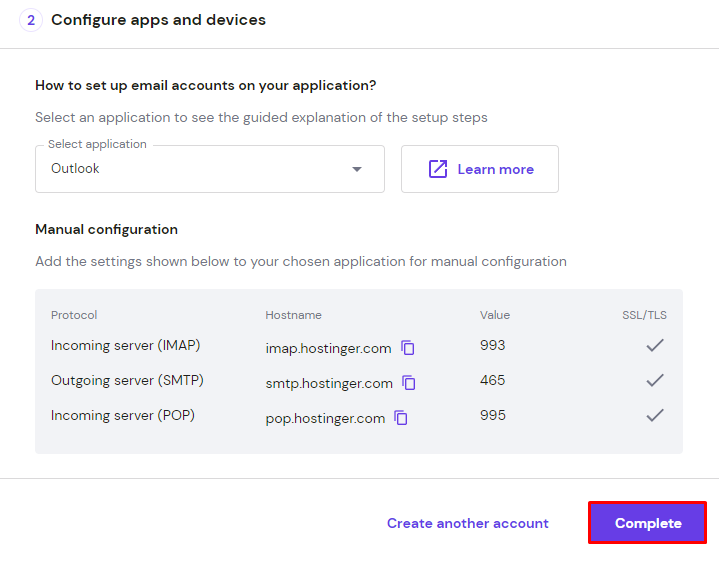 Selecteer de e-mailapplicatie of het mobiele apparaat waarmee je je e-mailaccount wilt instellen.