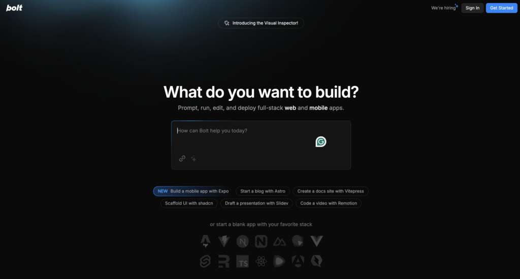 Bolt.new startpagina