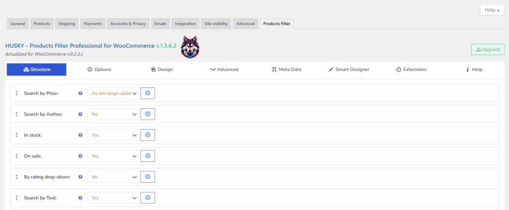 Een extra tabblad genaamd Productfilter onder de WooCommerce instellingen.
