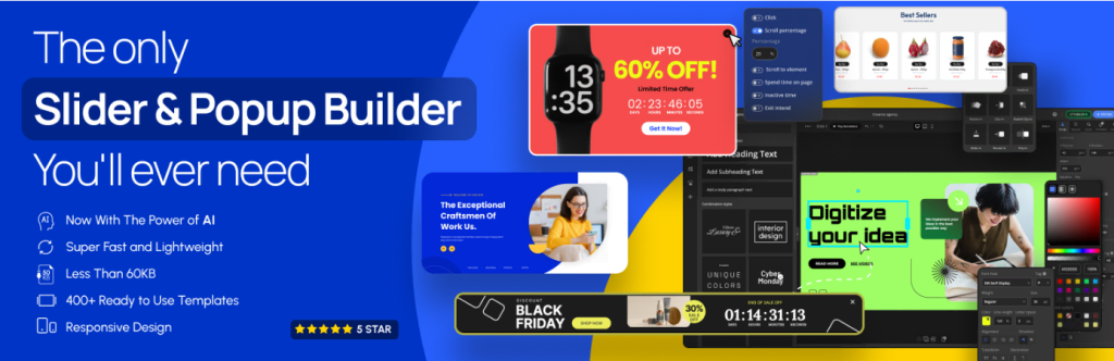 Depicter Slider en Popup Builder startpagina
