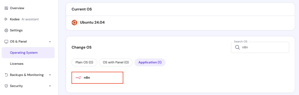 Besturingsysteem wijzigen naar n8n