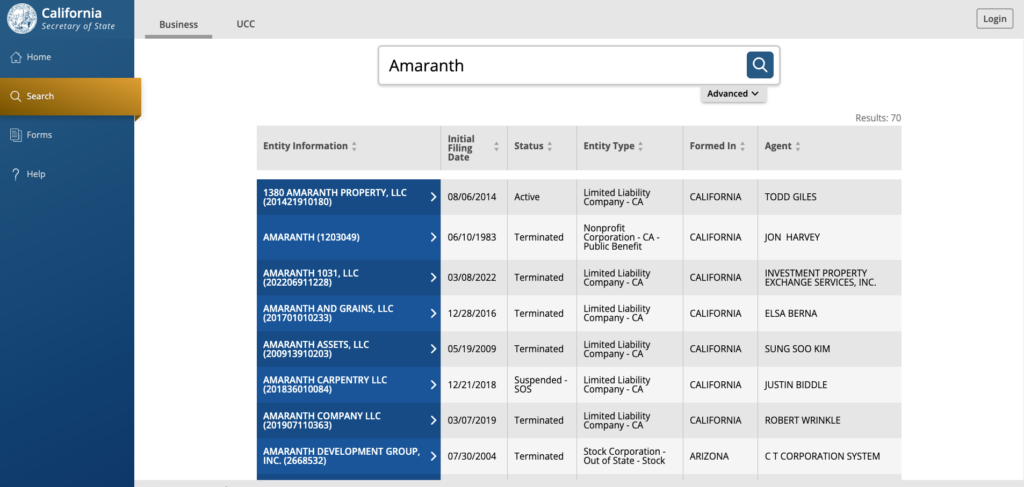 Business Name Search Tool.