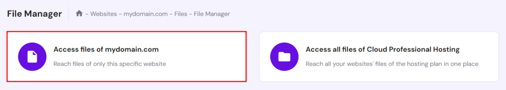 Ga in hPanel naar Bestanden → File Manager.