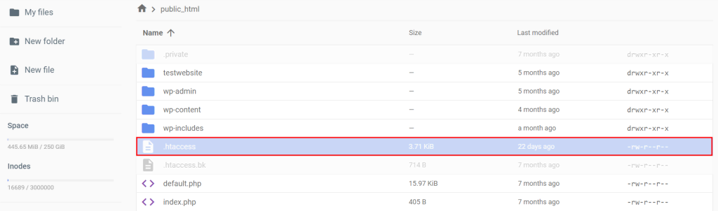Ga naar de map public_html en dubbelklik op het bestand .htaccess om het aan te passen.