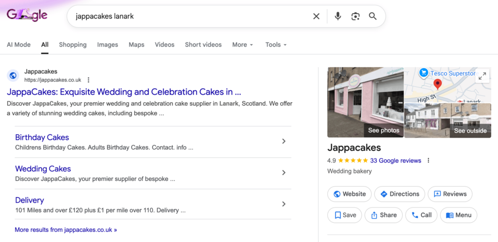 Lokale SEO-resultaten voor Jappacakes