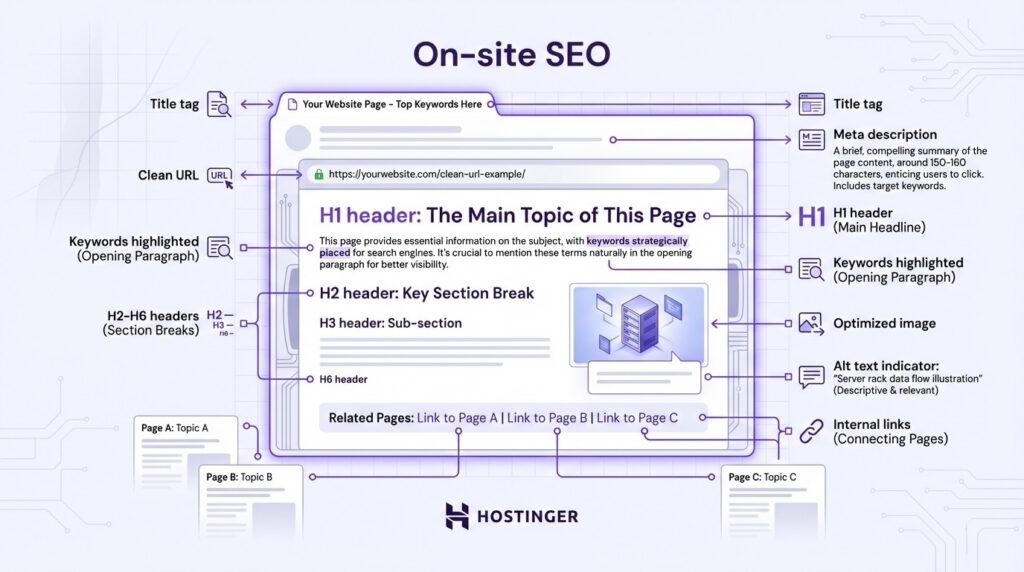 Een infographic die on-site SEO uitlegt