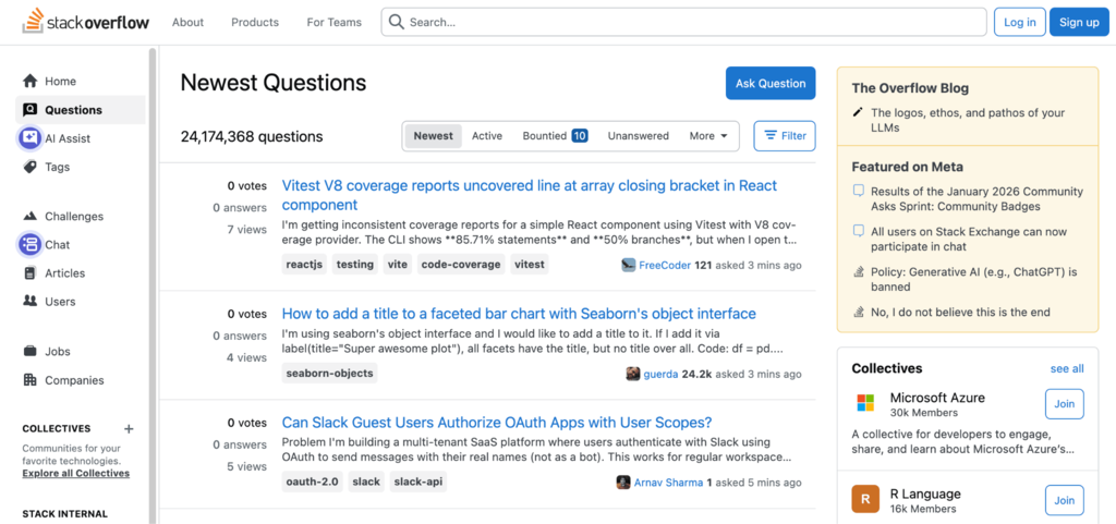 Homepage van Stack Overflow
