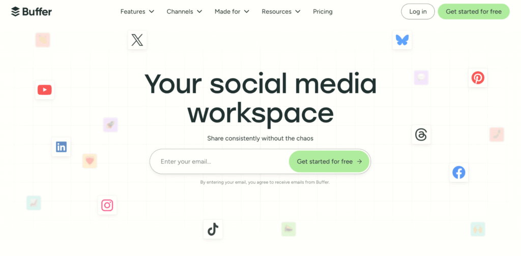 Homepage van Buffer