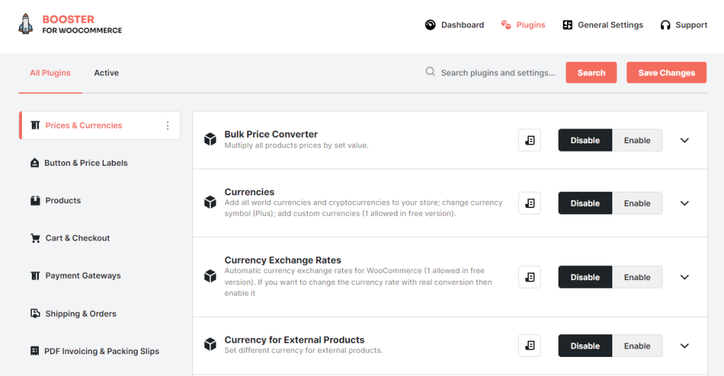 The Booster for WooCommerce's plugin dashboard