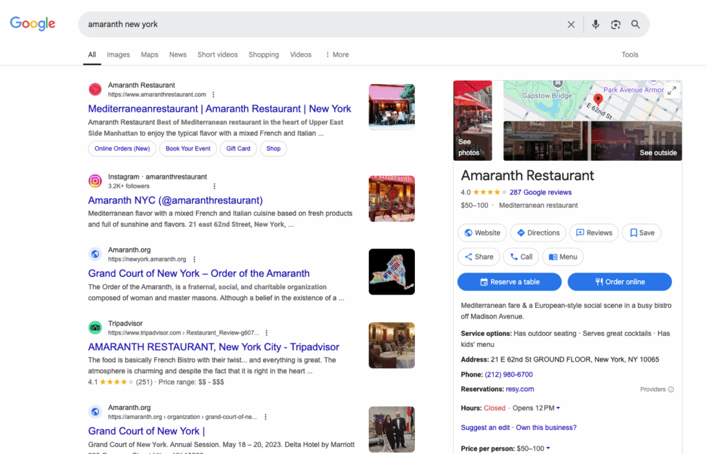 Strona wyników wyszukiwarki Google