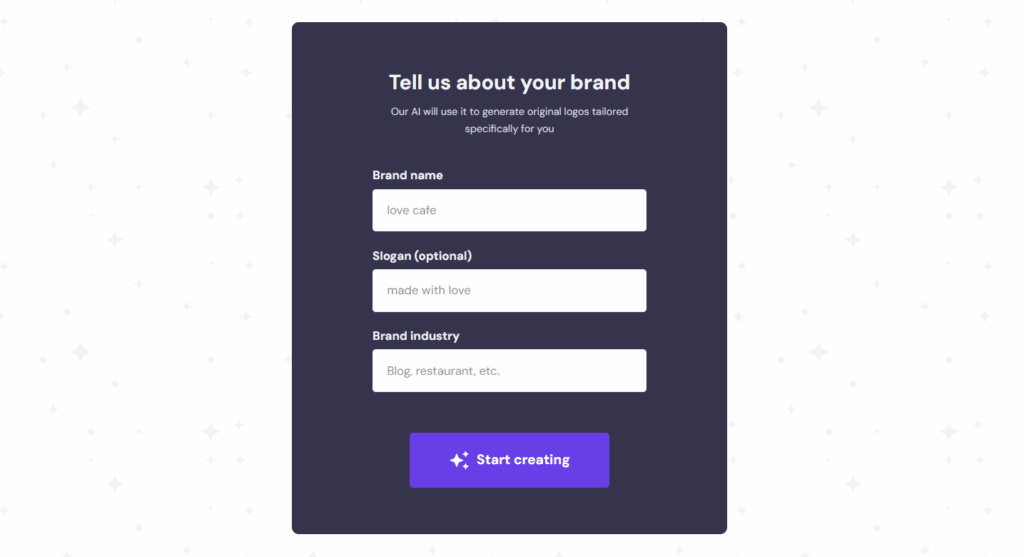 Formularz zapytania dotyczący narzędzia AI Logo Maker firmy Hostinger