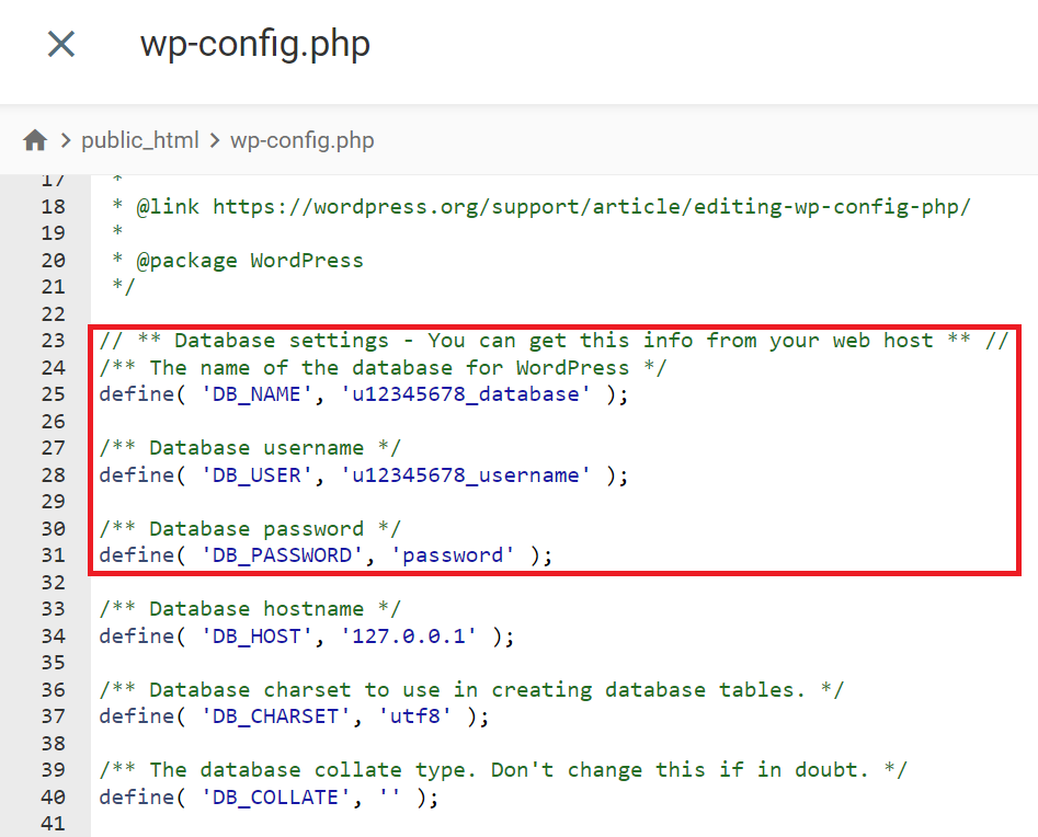 Edytowanie ustawień bazy danych w pliku wp-config.php