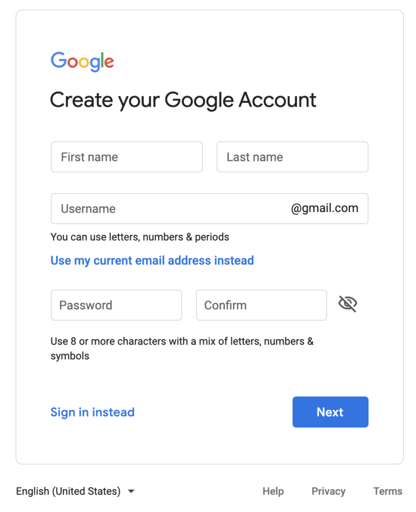 Załóż konto Google