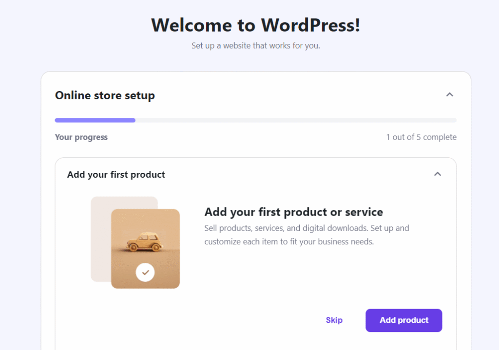 Dodaj swój pierwszy produkt w menu Easy Onboarding dla WooCommerce firmy Hostinger
