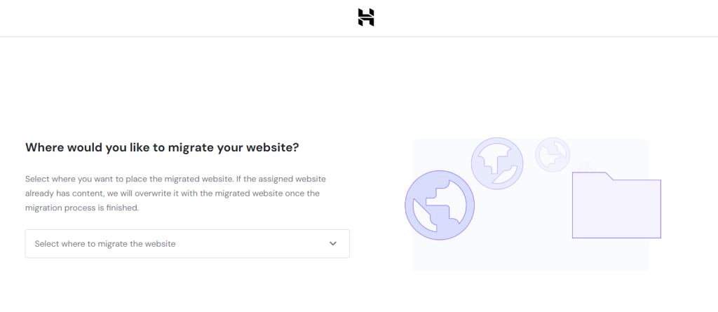 Wybór lokalizacji dla przeniesionej strony internetowej w hPanel