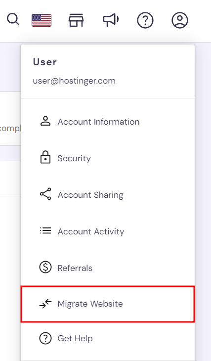 Funkcja migracji stron internetowych w Hostinger hPanel