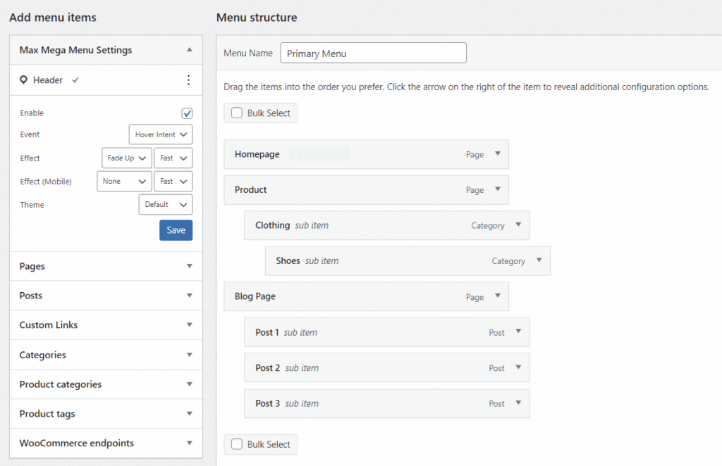 Sekcja Menu w panelu administracyjnym WordPress