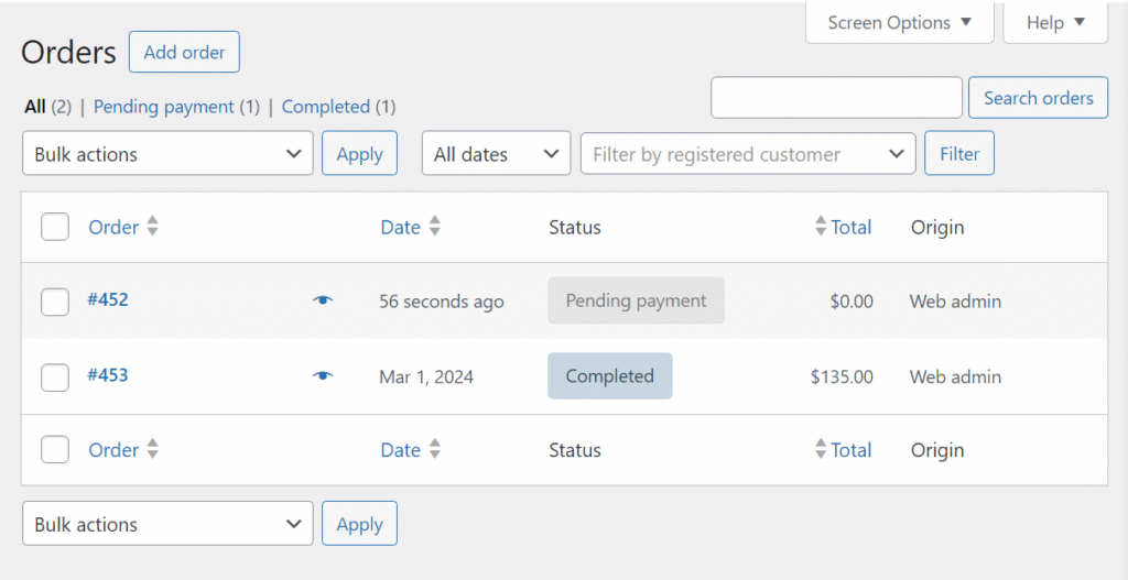 Zakładka Zamówienia w WooCommerce