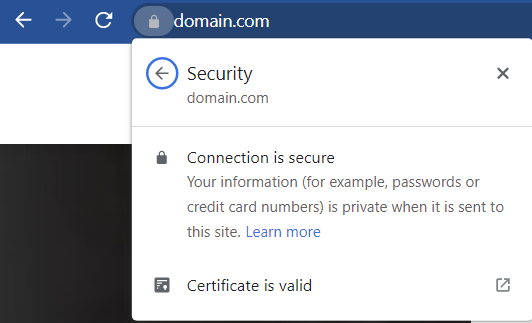 Ikona kłódki w przeglądarce Google Chrome, pokazująca szczegóły certyfikatu