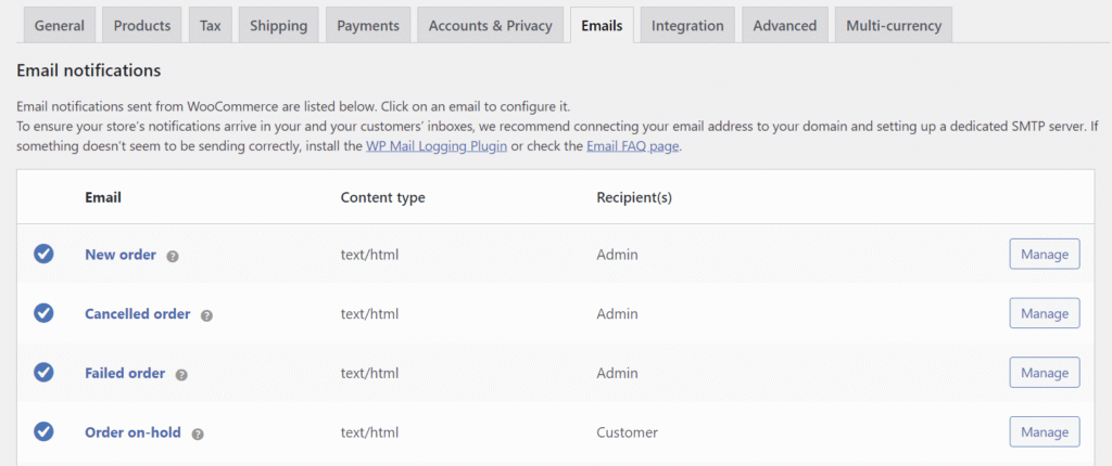 Ustawienia wiadomości e-mail WooCommerce