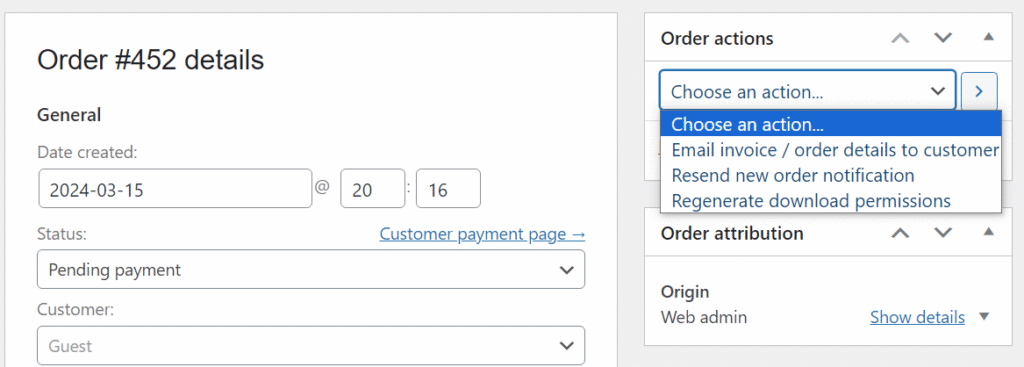 Podejmowanie działań w sprawie otwartego zamówienia WooCommerce
