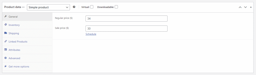 Sekcja danych produktu w formularzu tworzenia strony produktu WooCommerce Hostinger