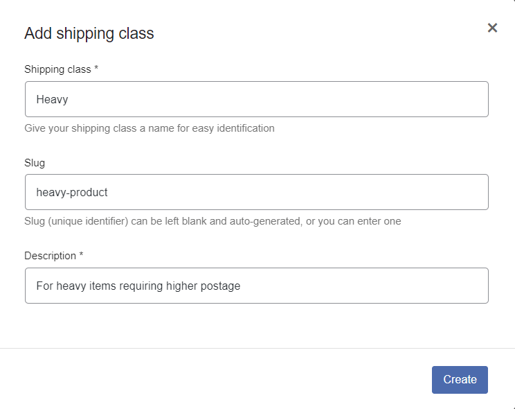 Formularz tworzenia klasy wysyłkowej WooCommerce